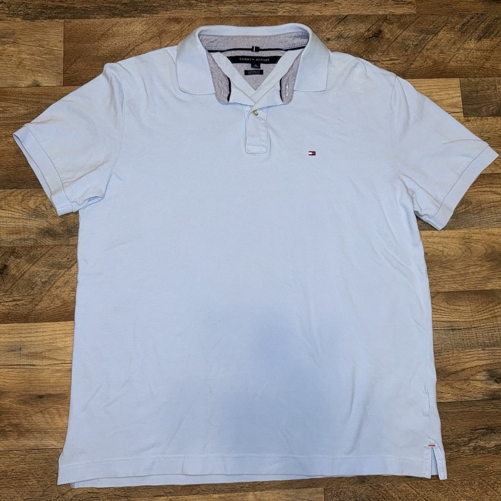 Tommy Hilfiger Shirt‎ Mens XL Blue Polo Shirt Custom Fit Cotton